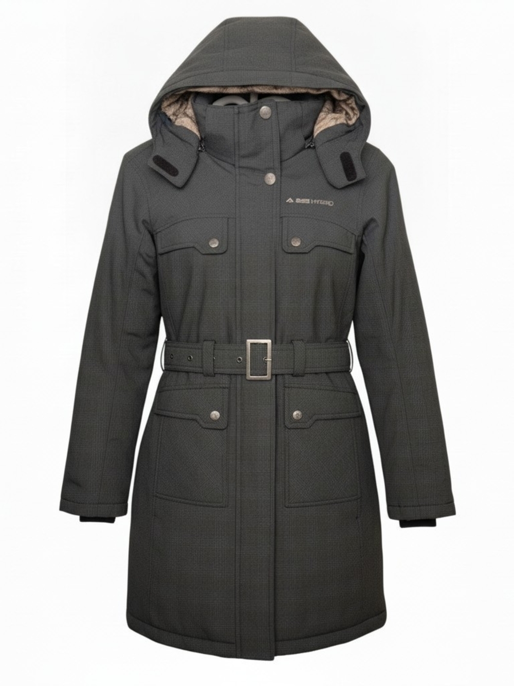 Black Mountain HYBRID Hooded Belted Jacket Dark Charcoal Grey Women Small